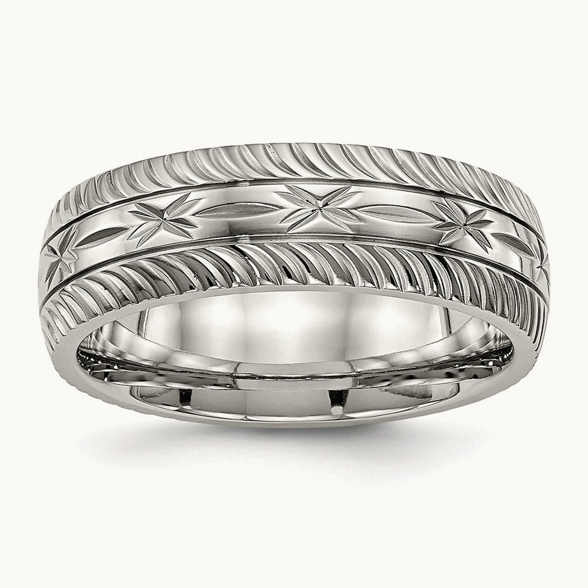 Polished Diamond Cut Band, 7mm, Stainless Steel