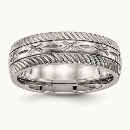 Polished Diamond Cut Band, 7mm, Stainless Steel