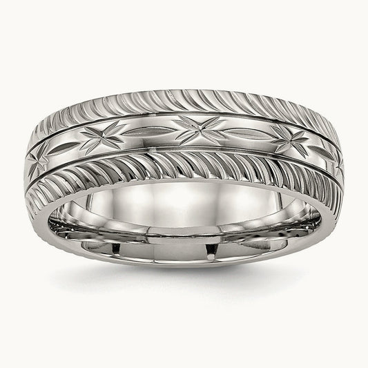 Polished Diamond Cut Band, 7mm, Stainless Steel