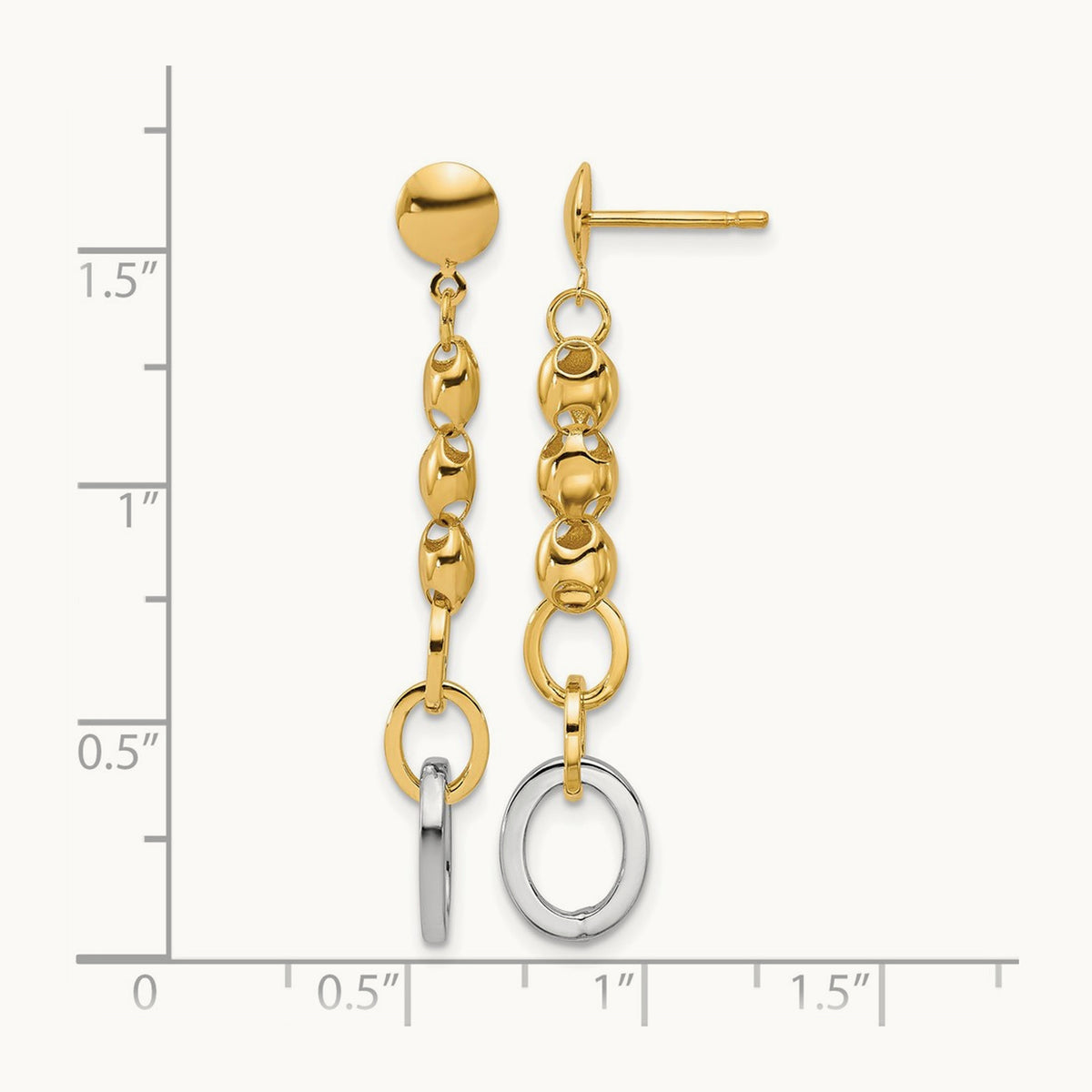 w/Wht RH Polished Fancy Oval Link Post Dangle Earrings, 14K — Leslie's