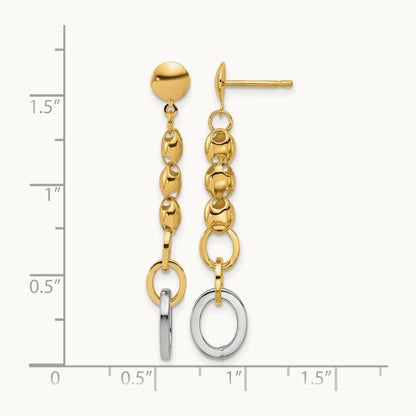 w/Wht RH Polished Fancy Oval Link Post Dangle Earrings, 14K — Leslie's
