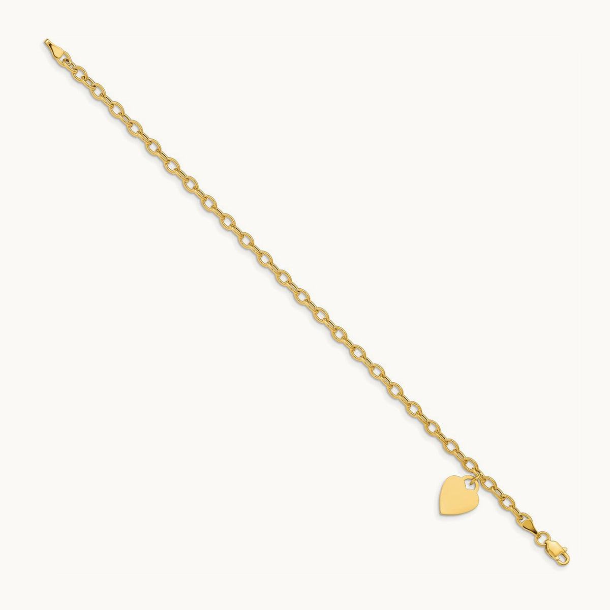 Dangle Heart Bracelet -Hollow Chain Solid Heart, 14K