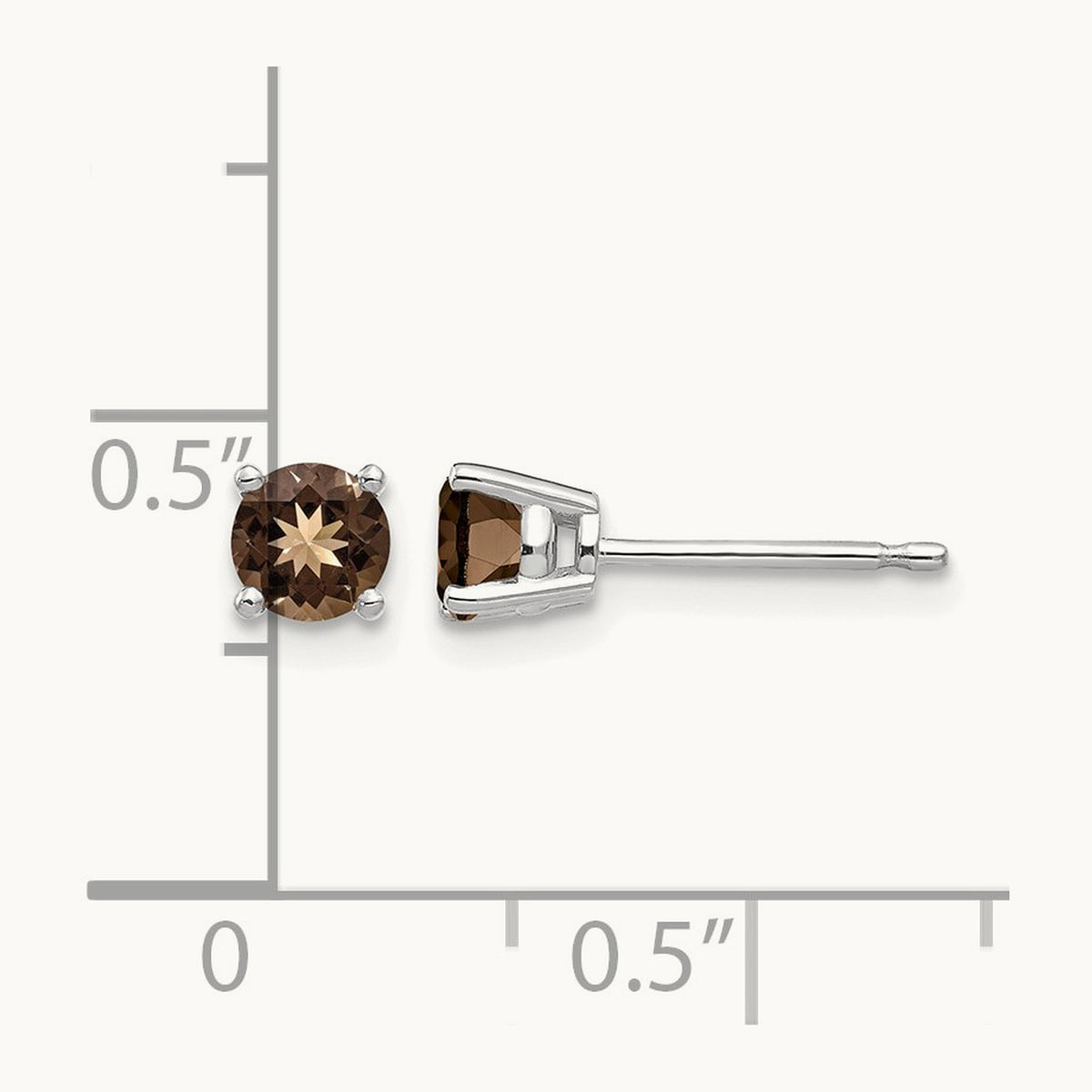 Round Smoky Quartz Earring, 4mm, 14K White Gold