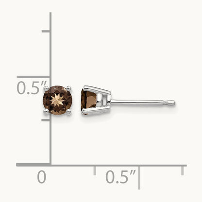 Round Smoky Quartz Earring, 4mm, 14K White Gold
