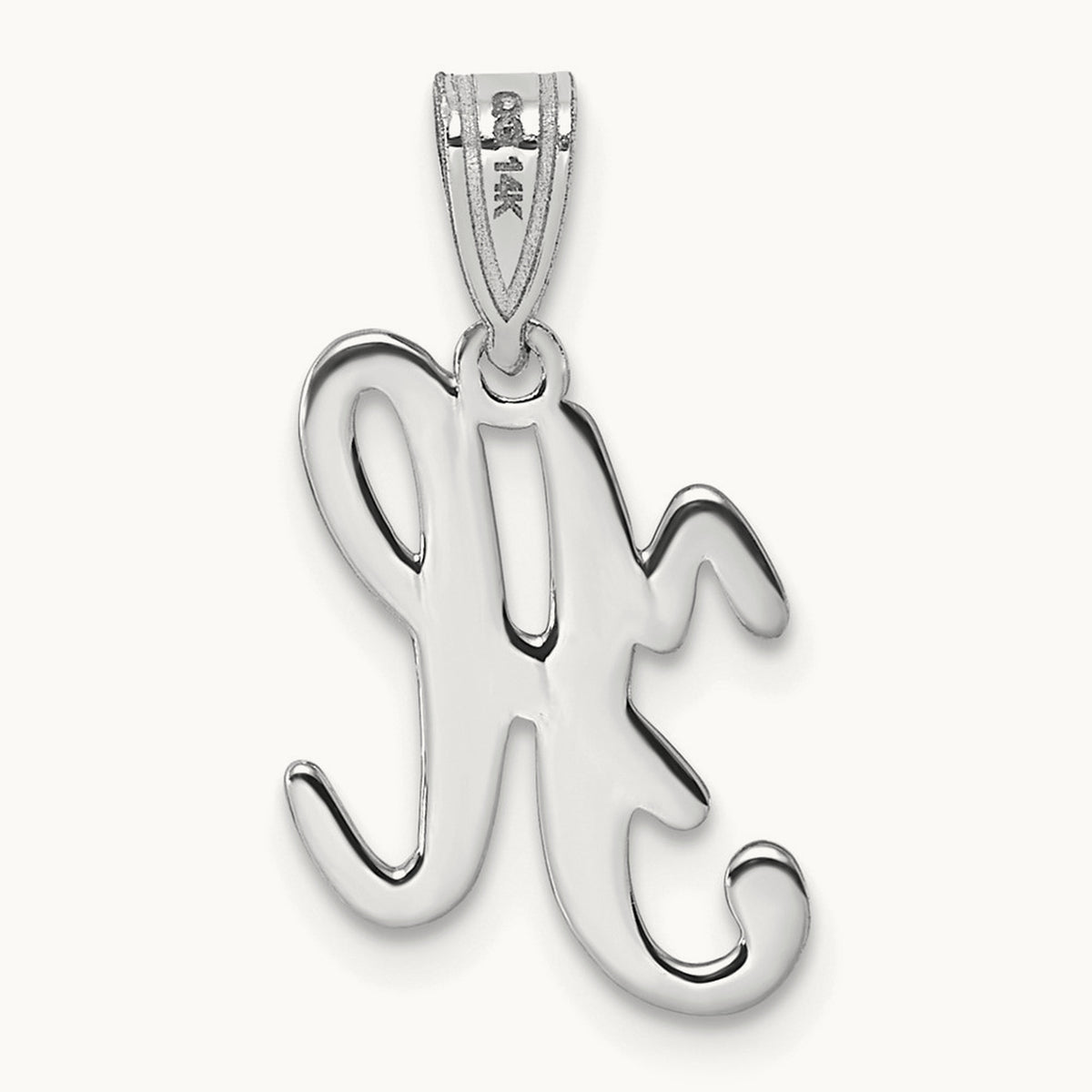 White Gold Script Letter H Initial Pendant, 14K White Gold