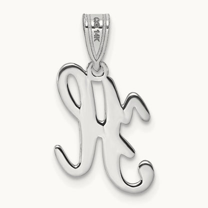 White Gold Script Letter H Initial Pendant, 14K White Gold