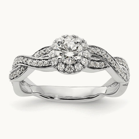 Round Fancy Halo Engagement Ring, 0.75 ct tw Lab-Grown Diamond