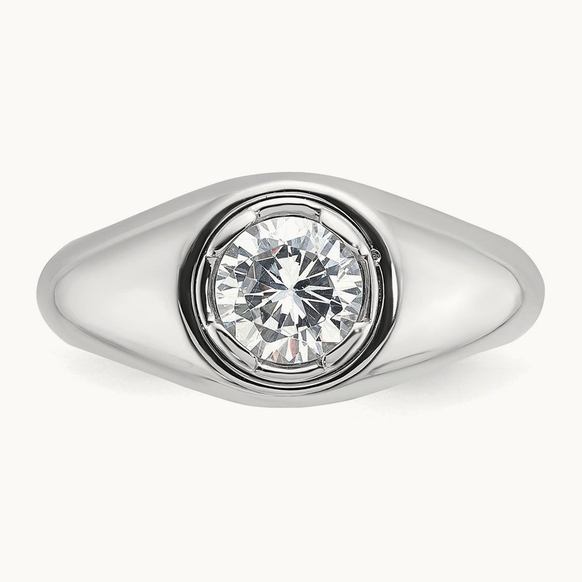 Round Men's Ring, 1.00 ct tw Lab-Grown Diamond — 14K White Gold