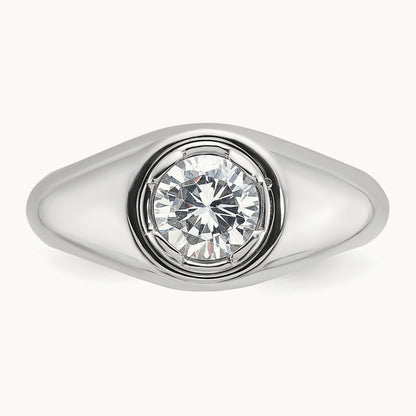 Round Men's Ring, 1.00 ct tw Lab-Grown Diamond — 14K White Gold
