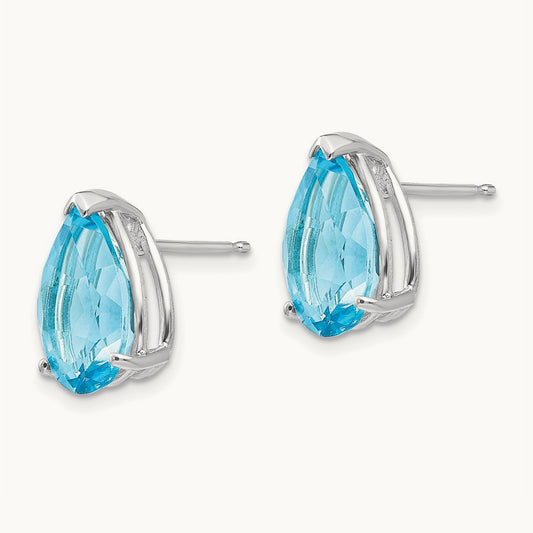 12x8mm Pear Blue Topaz Earrings, 14K White Gold