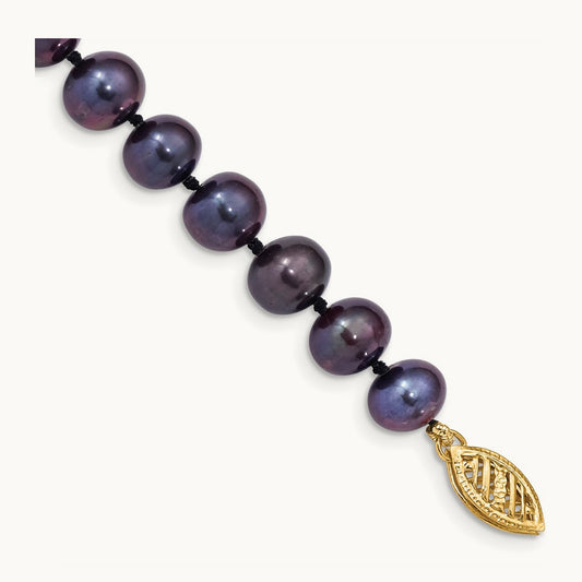 7- Black Near Round Freshwater Cultured Pearl Bracelet, 8mm, 14K