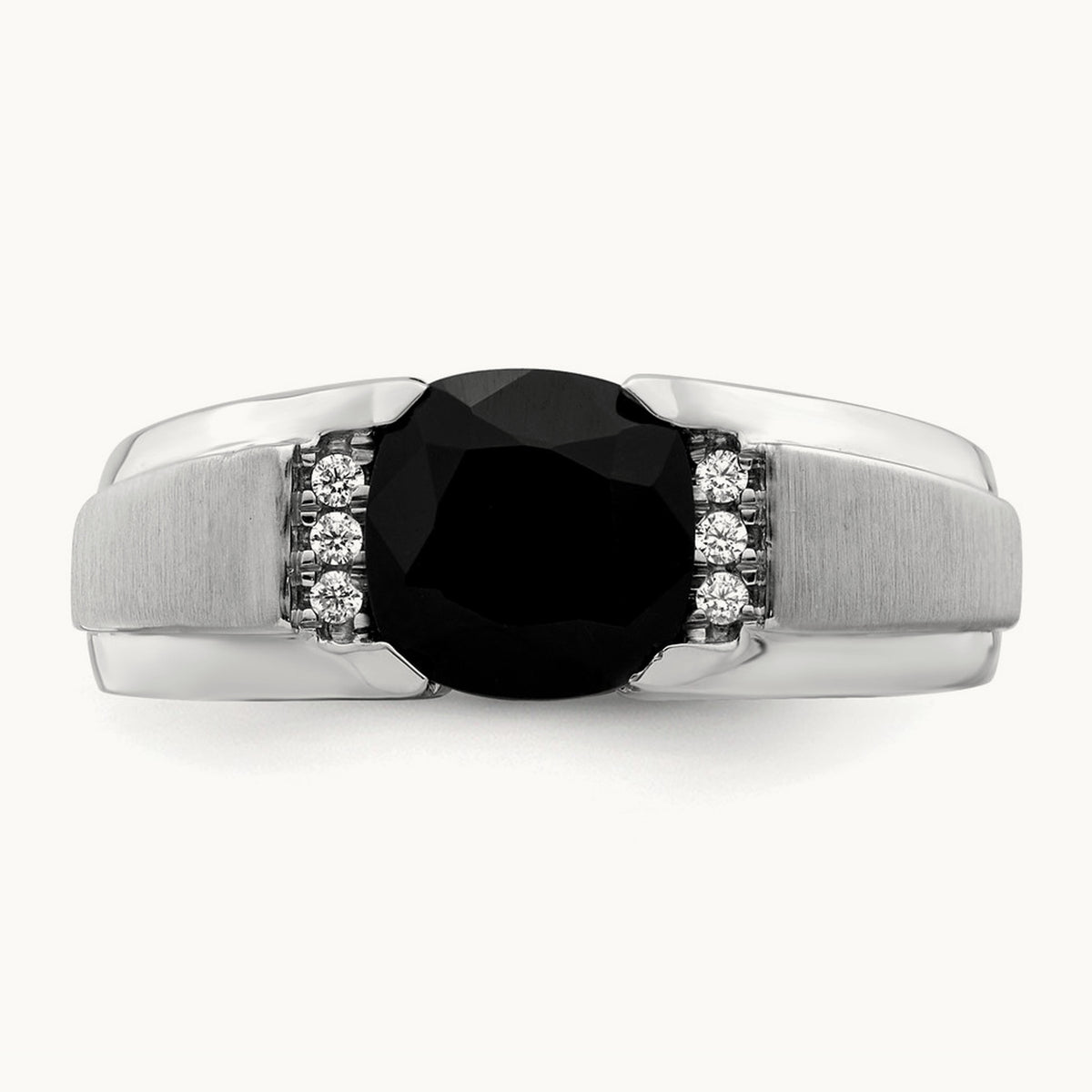 Onyx and Diamond Mens Ring, 14K White Gold