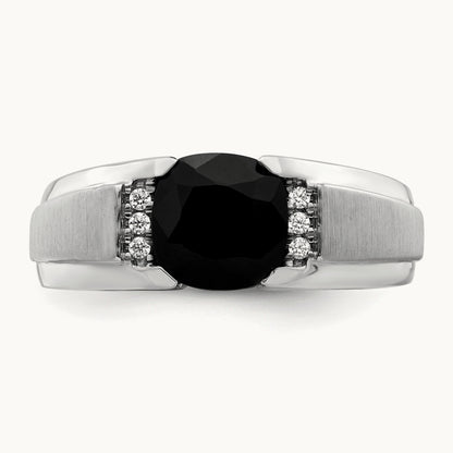 Onyx and Diamond Mens Ring, 14K White Gold