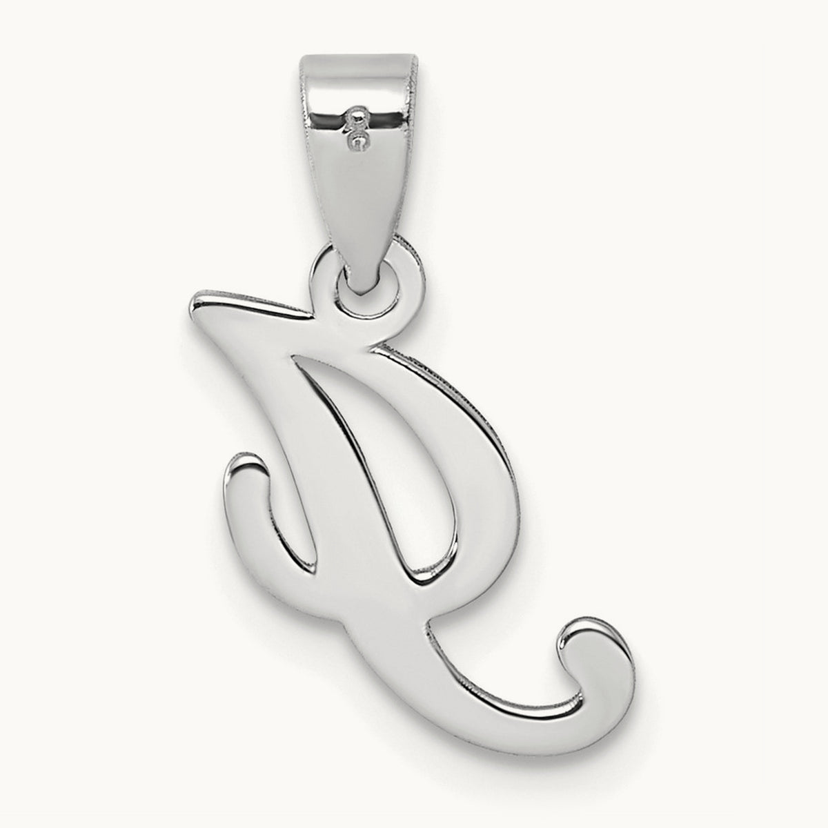 White Gold Script Letter I Initial Pendant, 14K White Gold