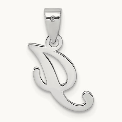 White Gold Script Letter I Initial Pendant, 14K White Gold