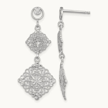D/C Filigree Medallion Drop Earrings, 14K White Gold