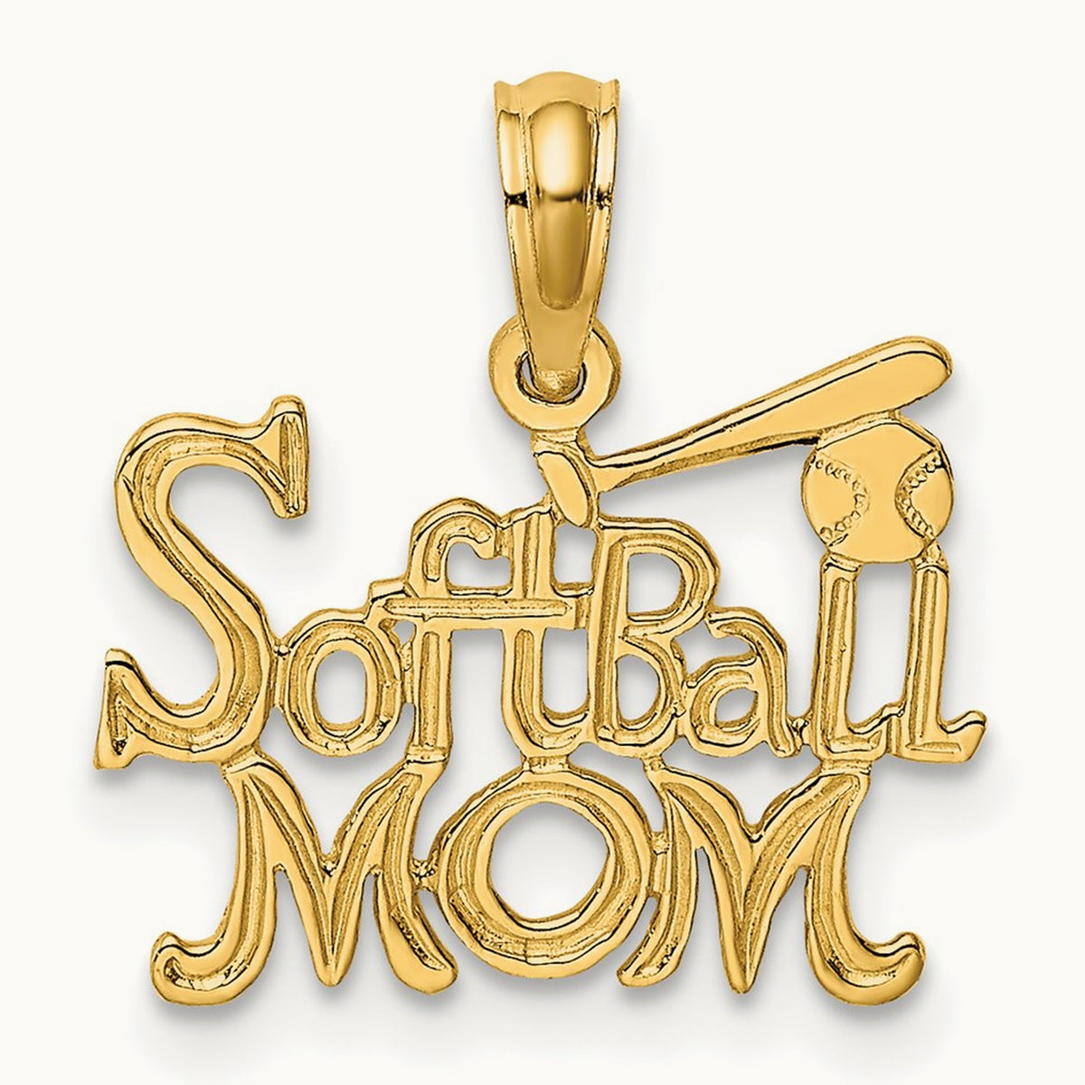 SOFTBALL MOM w/ Bat And Ball Charm, 14K