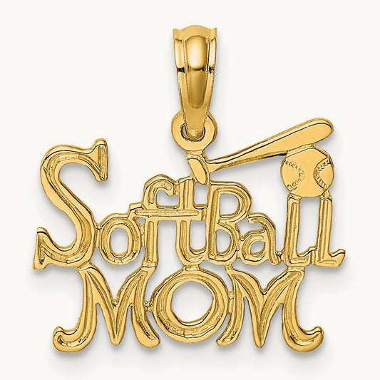 SOFTBALL MOM w/ Bat And Ball Charm, 14K
