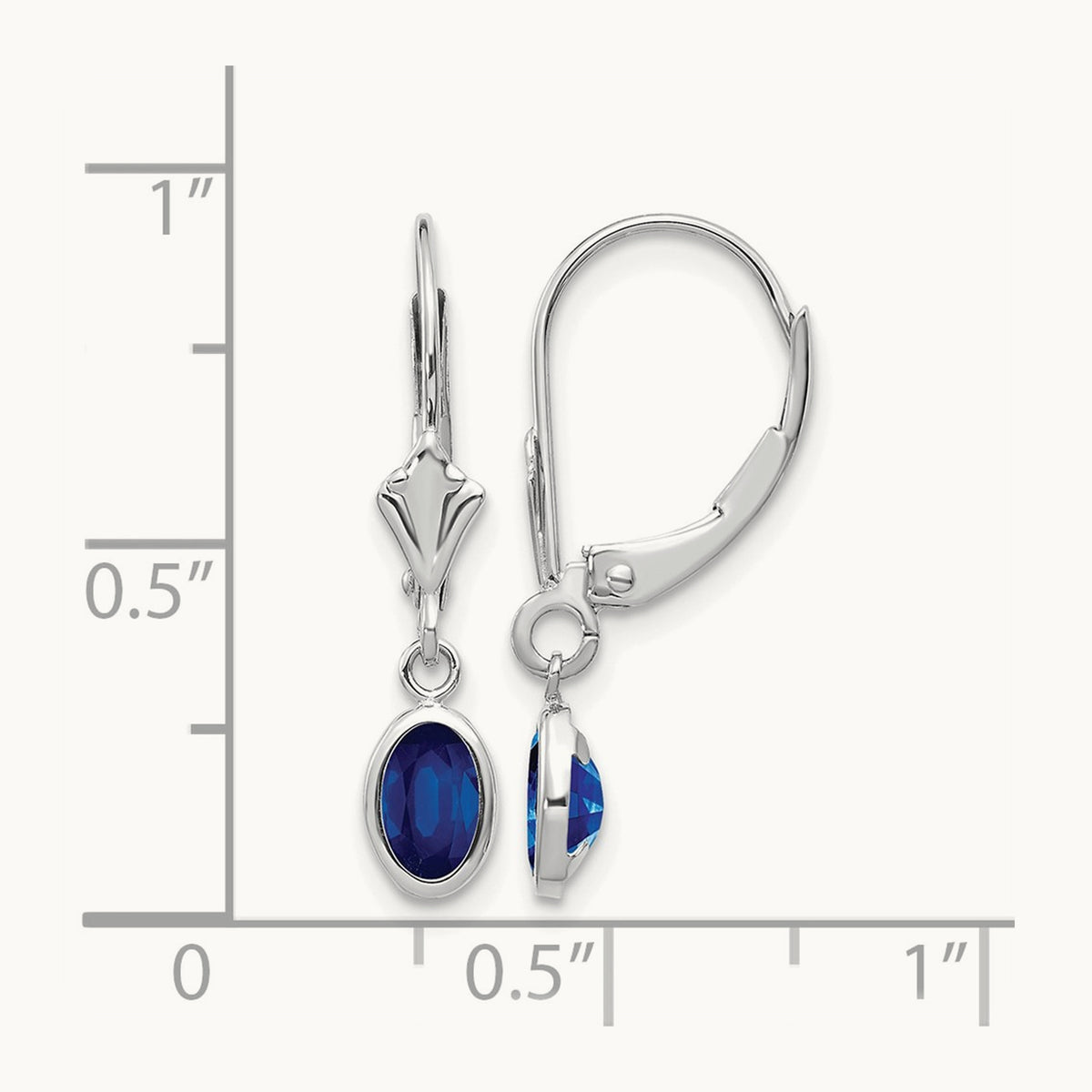 6x4 Oval Bezel September/Sapphire Leverback Earrings — 14K White Gold