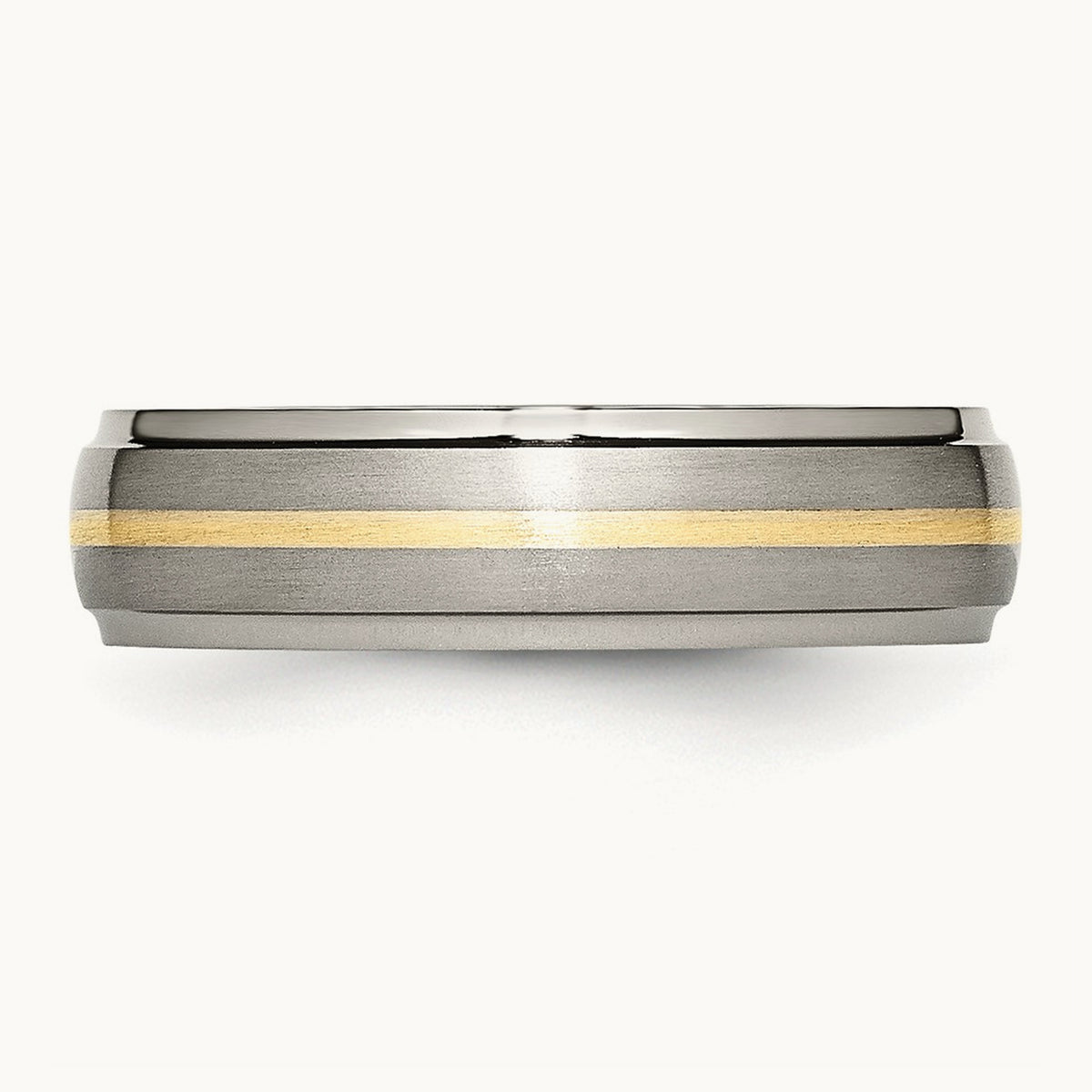 Brushed Center w/14k Yellow Inlay Ridged Edge Band, 6mm, Titanium