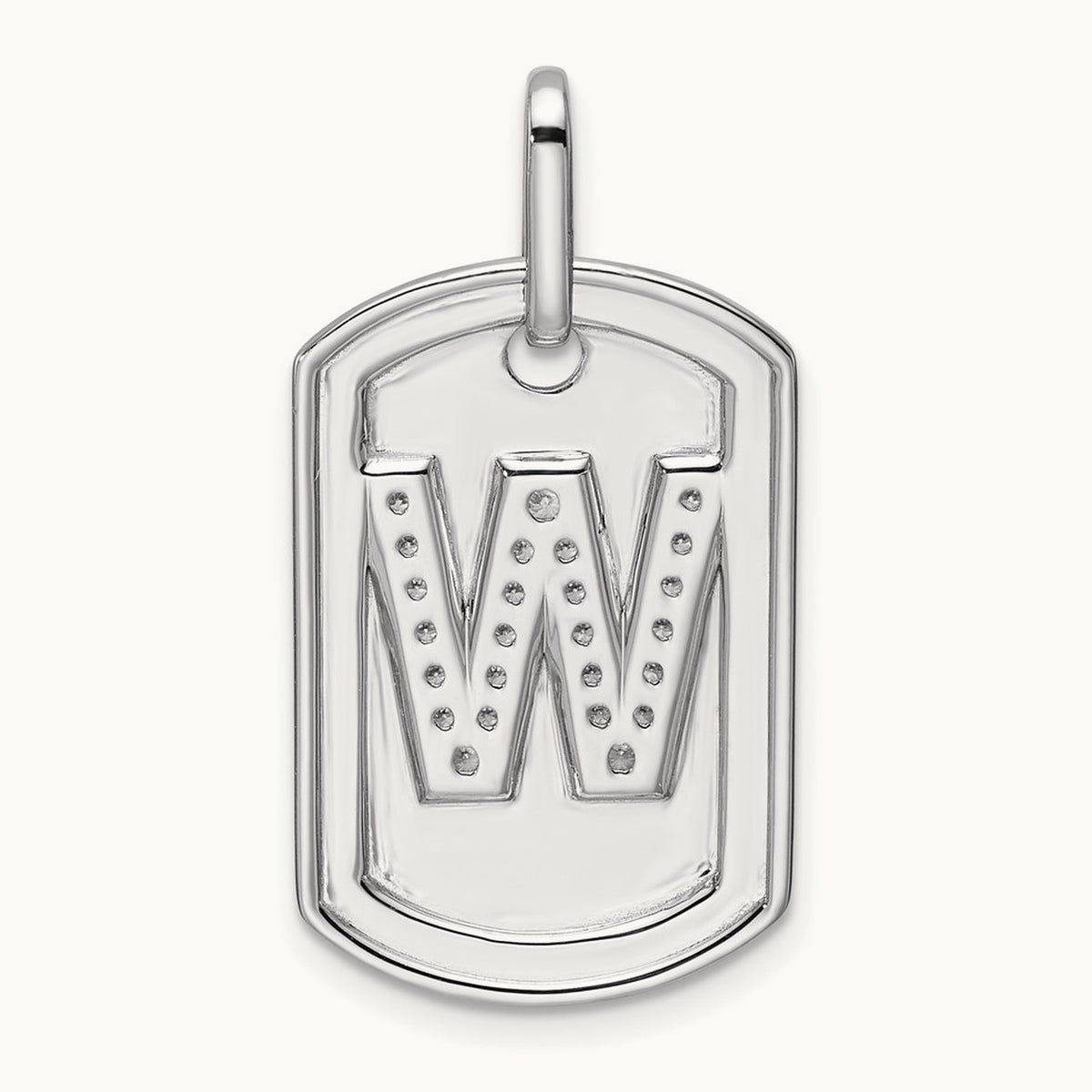 Diamond Dog Tag Charm — 14K White Gold, W