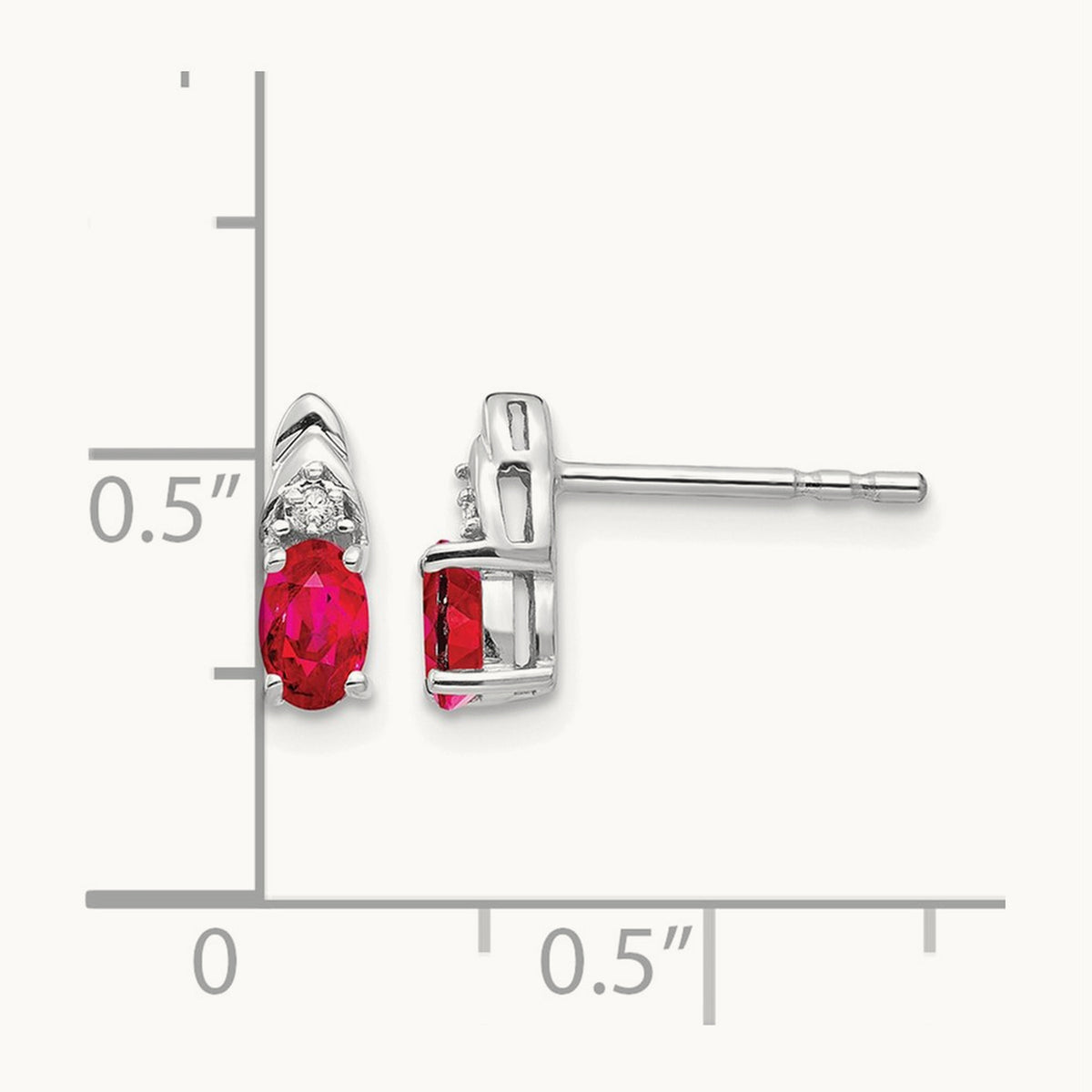 Ruby and Diamond Post Earrings, 14K White Gold