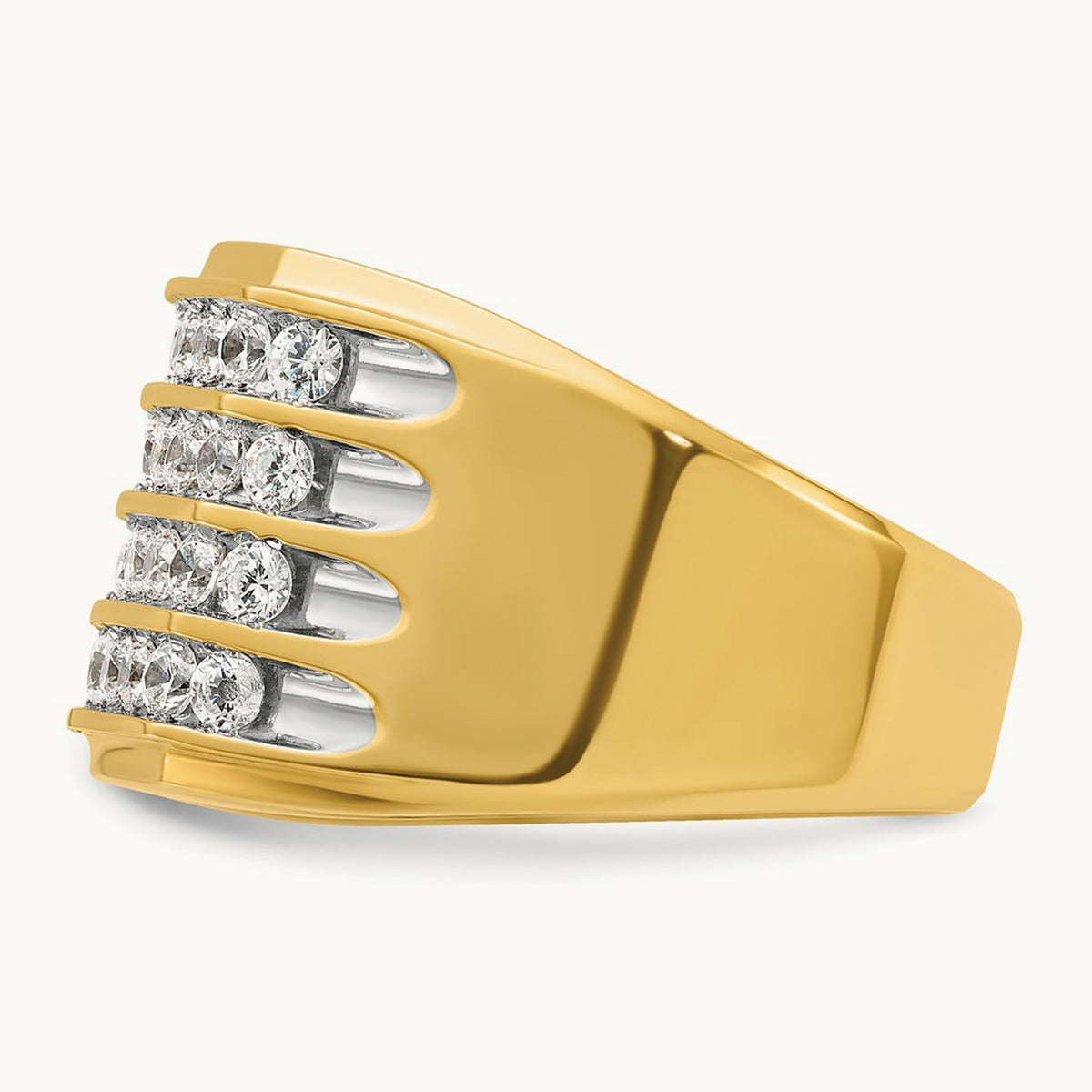 With White Rhodium 4 Row Men's Ring, 1.50 ct tw Lab-Grown Diamond — 14K Yellow & Rhodium