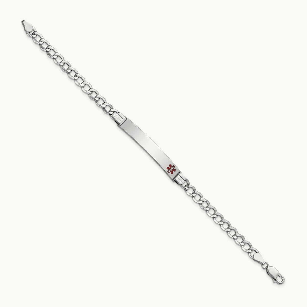 WG Semi-Solid Medical Polished Red Enamel Curb ID Bracelet, 14K