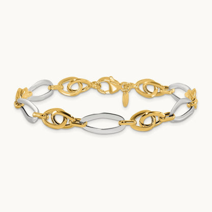 Polished Fancy Link Bracelet, 14K Two-tone