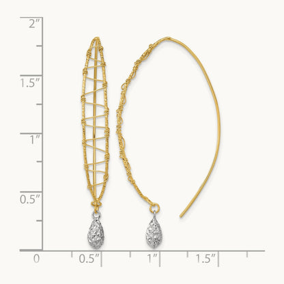 Polished Wire Wrapped Diamond Cut Wire Dangle Earrings, 14K Two-tone