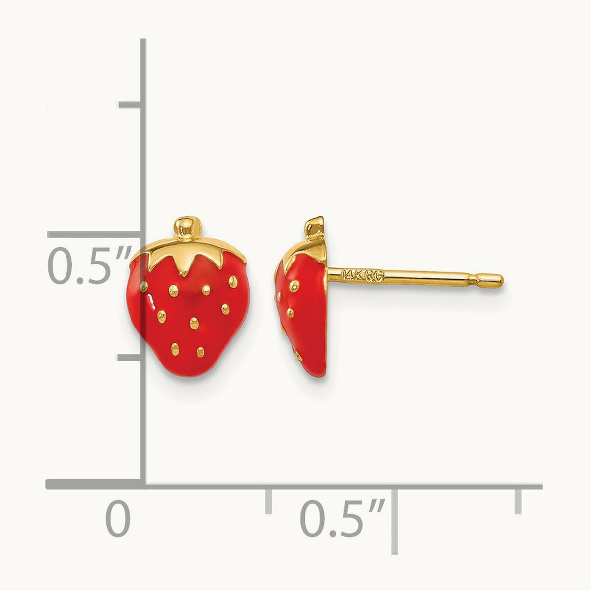 Enameled Strawberry Earrings, 14K