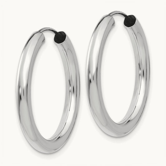 Polished Endless Tube Hoop Earrings, 3.00mm, 14K White Gold