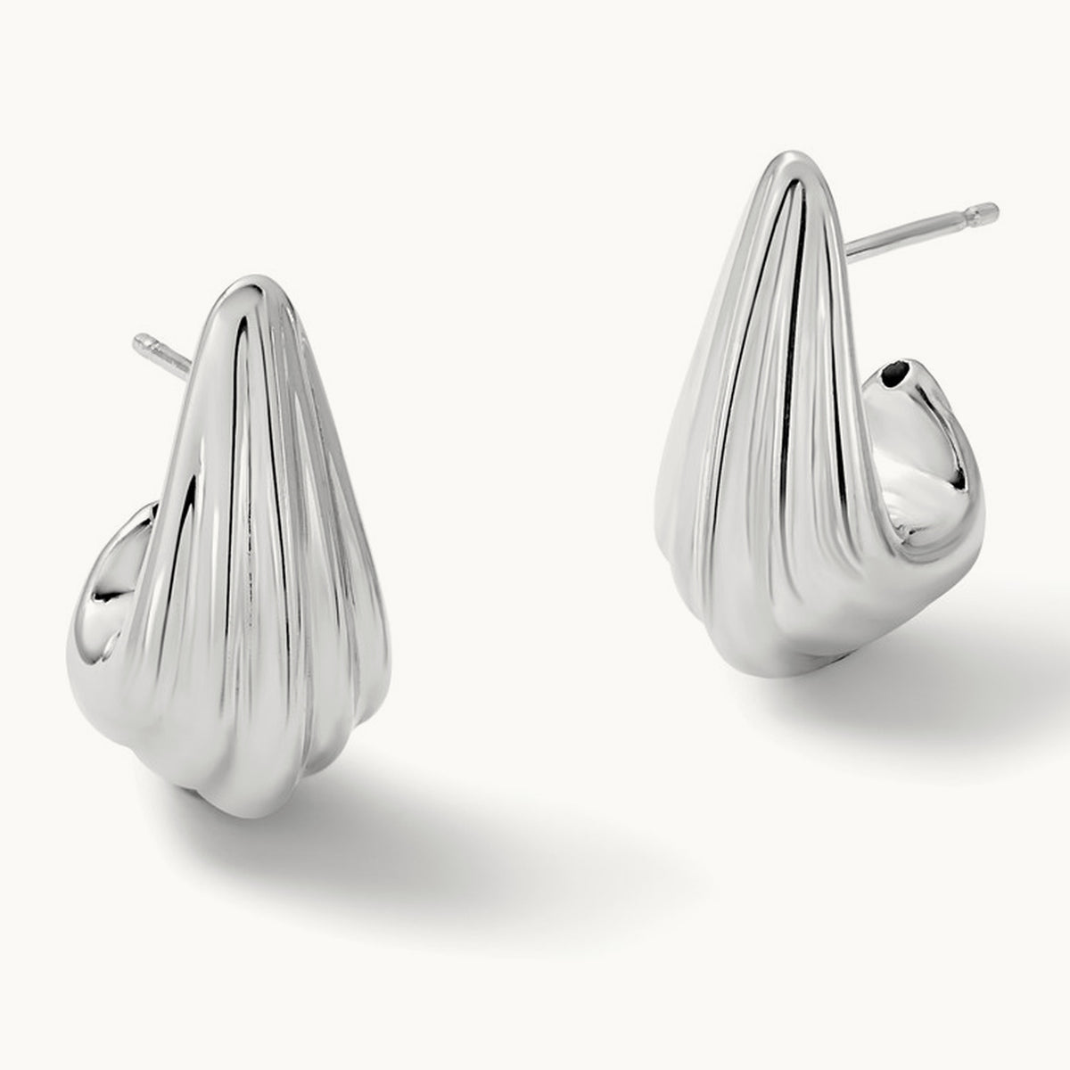 RH-plated Polished Grooved Post J-Hoop Earrings, Sterling Silver — Leslie's