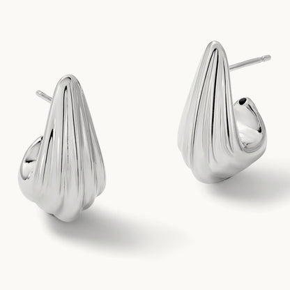 RH-plated Polished Grooved Post J-Hoop Earrings, Sterling Silver — Leslie's
