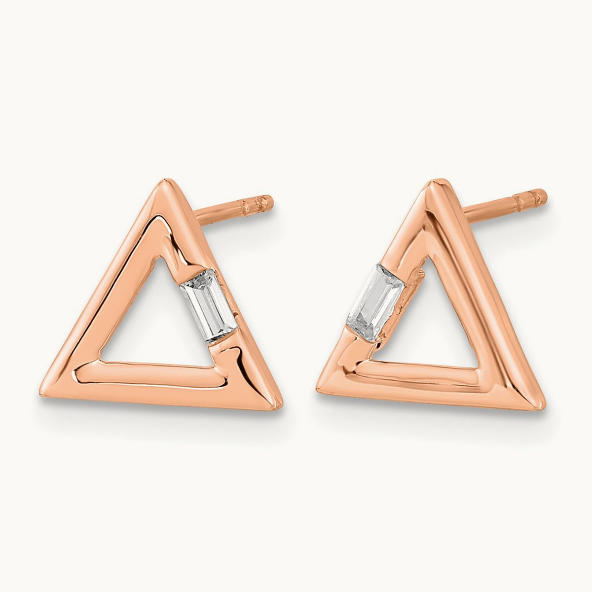 Polished Triangle Diamond Post Earrings — 14K Rose Gold, 0.06 ct