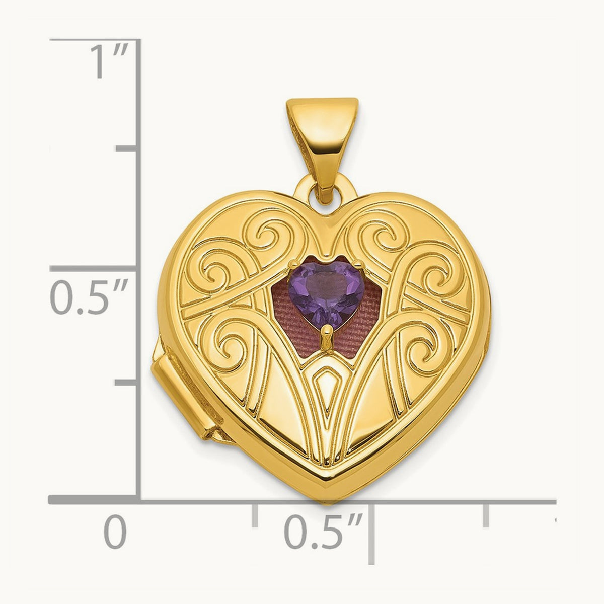 Polished Amethyst February Birthstone Heart Locket, 18mm, 14K