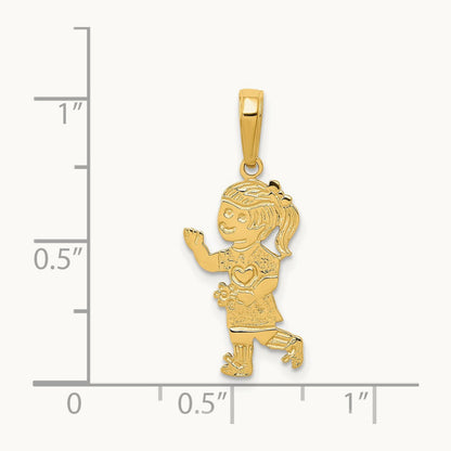 Little Girl Walking with Flowers Pendant, 14K