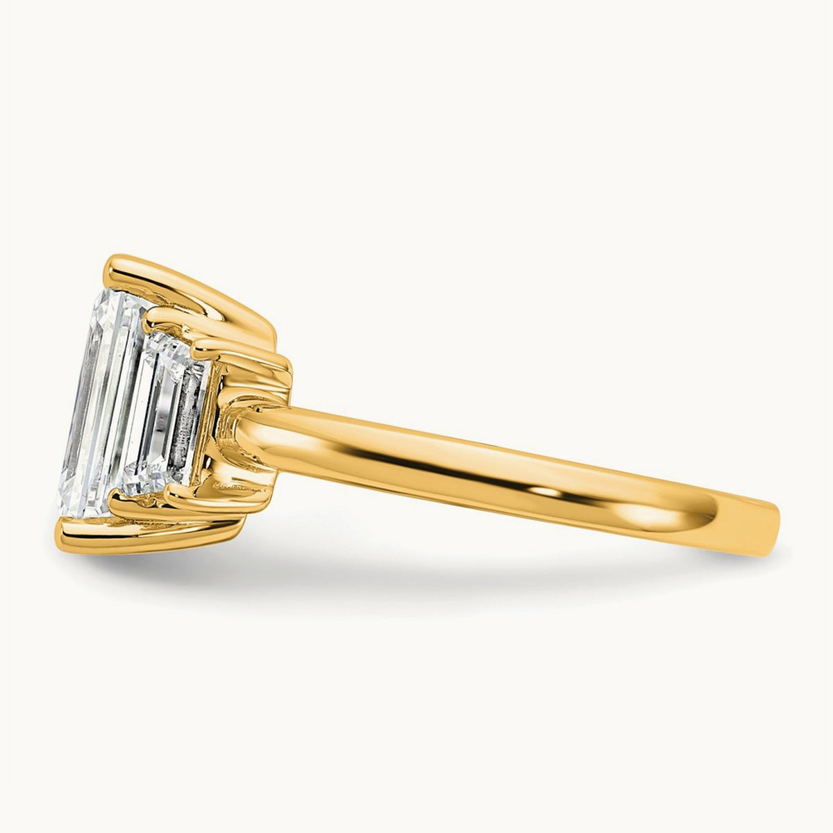 Emerald & Trapezoid Engagement Ring — 14K Yellow Gold, 3 1/3 ct, 7