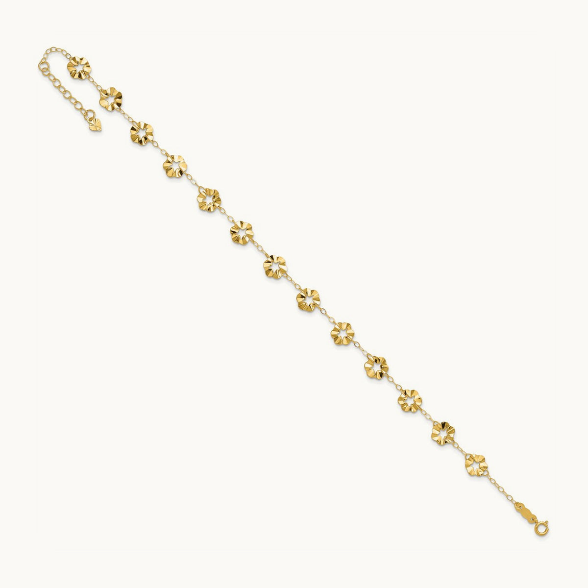 Adjustable Flower 10in Plus 1in ext. Anklet, 14K