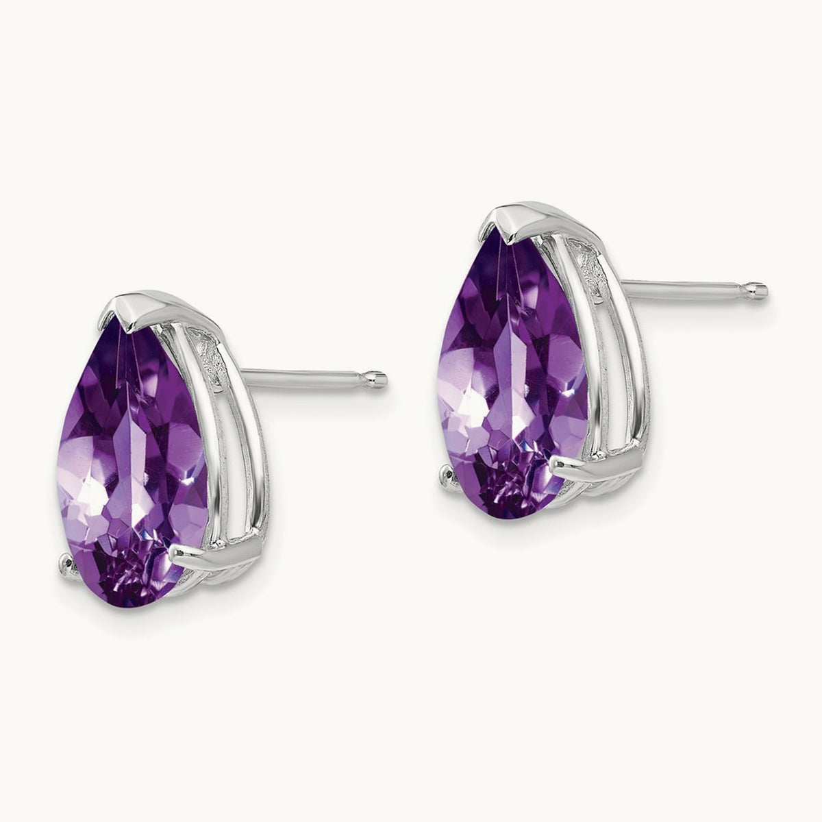 Amethyst Pear Stud Earrings, 14K White Gold