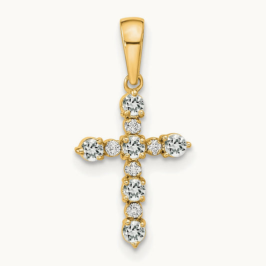 Topaz and Diamond Cross Pendant, 14K White