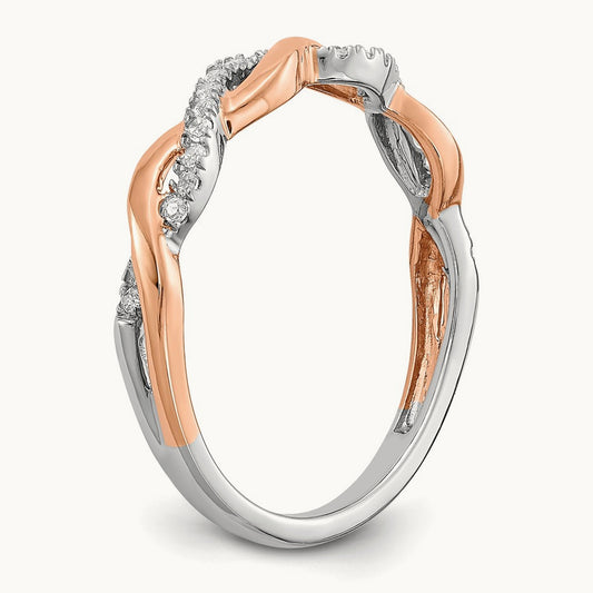 Diamond Criss-Cross Wedding Band, 14K White with Rose Gold