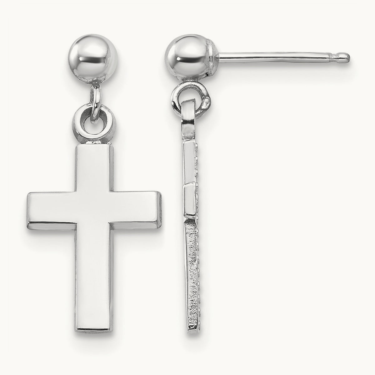 Polished Cross Earrings — 14K White Gold, 18.5mm