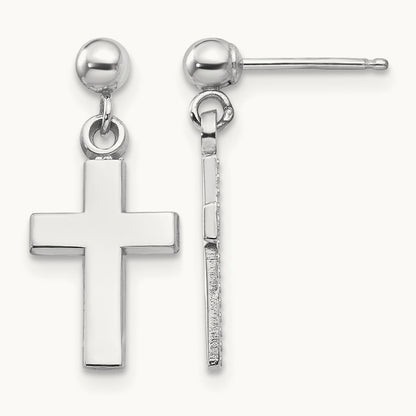 Polished Cross Earrings — 14K White Gold, 18.5mm