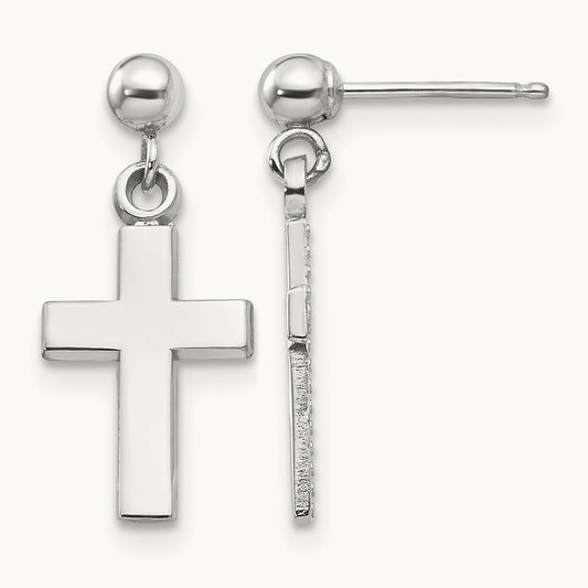 Polished Cross Earrings — 14K White Gold, 18.5mm
