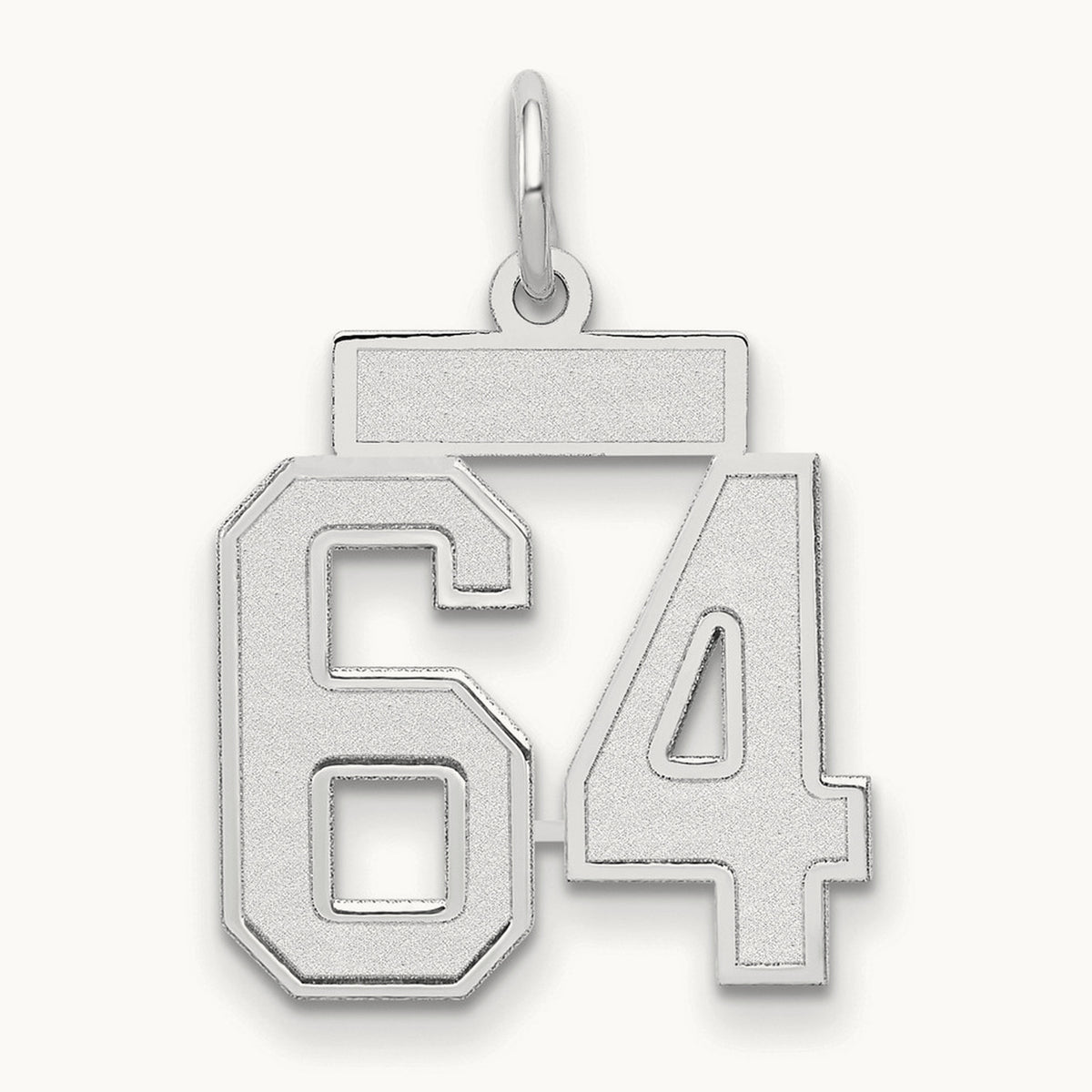 Small Satin Number 64 Charm, 14K White Gold