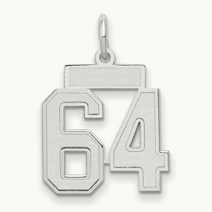 Small Satin Number 64 Charm, 14K White Gold