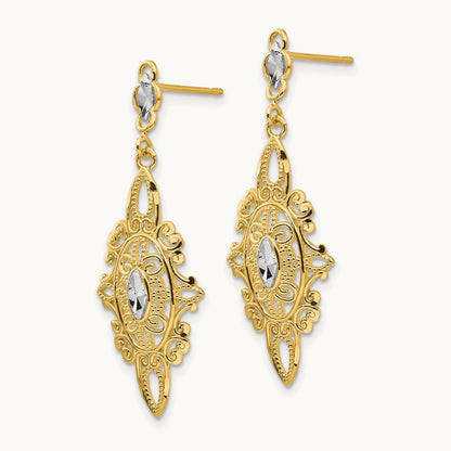 Diamond-cut Filigree Earrings — 14K Two-Tone Gold
