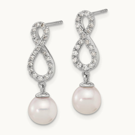 7- Wht Akoya Pearl and .40ct Dia Infinity Post Earrings, 8mm, 14K White Gold