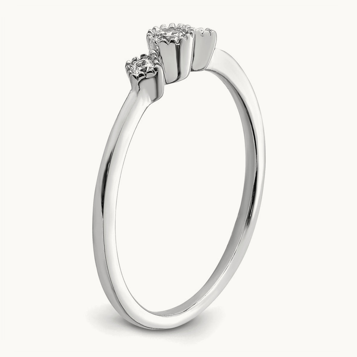 Petite Beaded Edge Round/Princess Complete Diamond Ring — 14K White Gold, 7